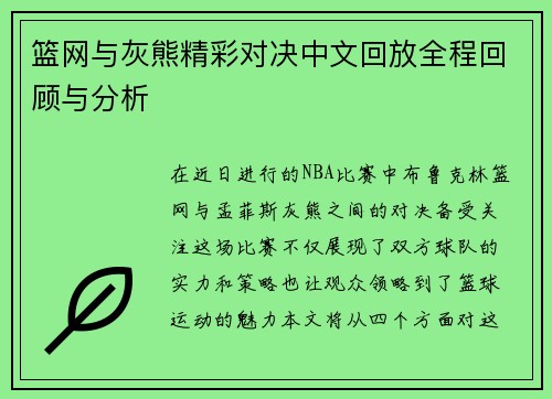 篮网与灰熊精彩对决中文回放全程回顾与分析