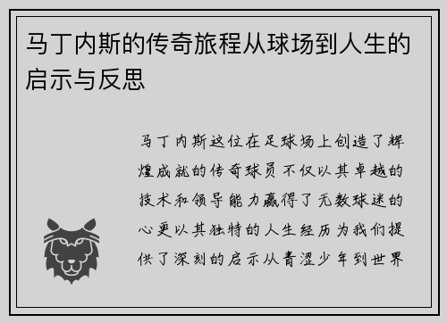 马丁内斯的传奇旅程从球场到人生的启示与反思