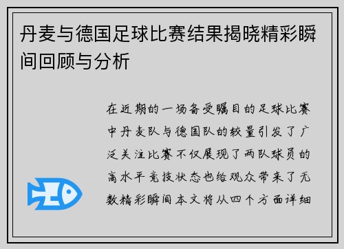 丹麦与德国足球比赛结果揭晓精彩瞬间回顾与分析